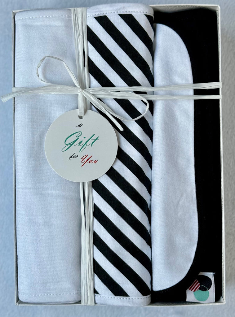 BLACK + WHITE STRIPE | Burp Cloth Gift Box Set