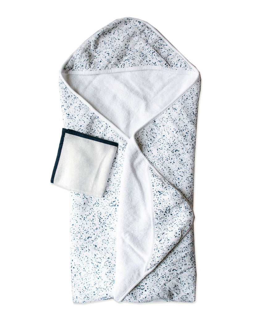 BLUE SPECKLED | Hooded Towel + Washcloth Set