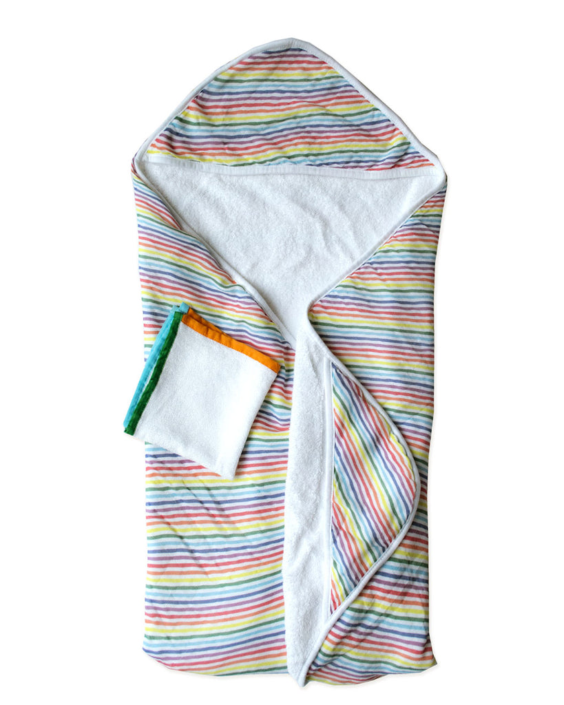 RAINBOW STRIPE | Hooded Towel + Washcloth Set